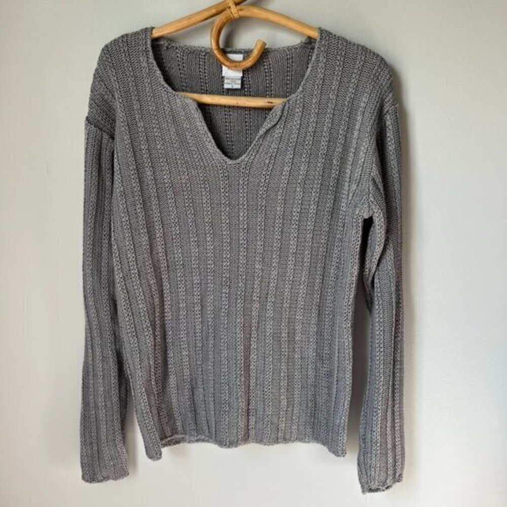 Garnet Hill Gray Cotton V-Neck Sweater Women's Small
